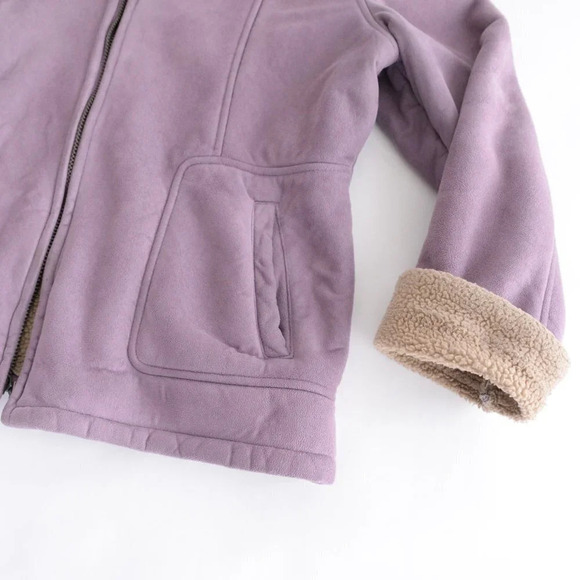 Vintage Cotton Ginny Lilac Faux  Sherpa Jacket Large - Picture 7 of 13